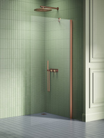 NZ4 Kabina prysznicowa NEW SOLEO COPPER BRUSHED walk-in U 50x195 szkło czyste 6mm Active Shield 2.0 - wspornik prostopadły