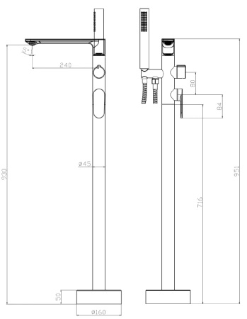 Bateria wannowa wolnostojąca z zestawem natryskowym, czarna