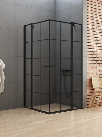 KABINA NEW SOLEO BLACK KWADRATOWA U 90x90x195 KRATKA - CZYSTE 6mm ACTIVE SHIELD