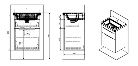 ELLA szafka umywalkowa 46,5x65x38,5cm, 2 szuflady, biała