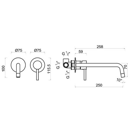 RHAPSODY bateria umywalkowa ścienna, dwuelementowa, chrom