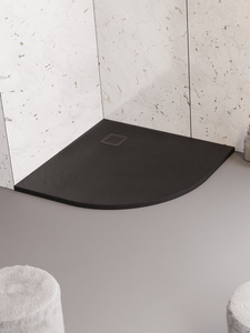 Brodzik MORI konglomeratowy półokrągły R55  90x90x3 posadzkowy, czarny