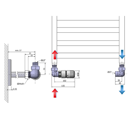 ECO zestaw przyłączeniowy termostatyczny, lewy, nikiel/biały