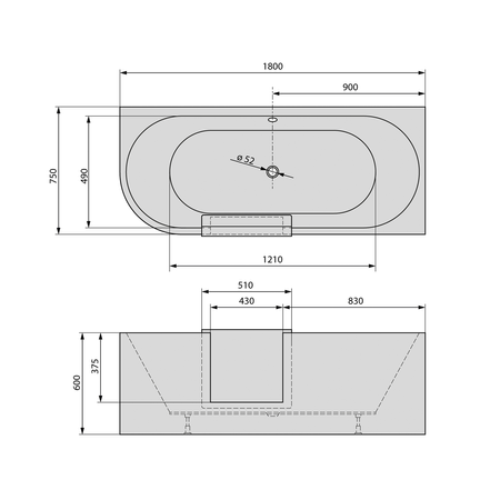 PORTAS R asymetryczna wanna z drzwiami, 180x75x60cm, biały