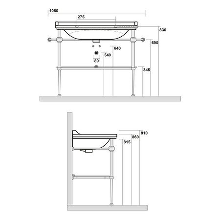 WALDORF podpora umywalki 100cm z półką szklaną, chrom