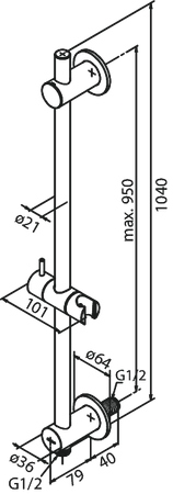 Drążek prysznicowy ze zintegrowanym przyłączem węża prysznicowego i uchwytem na słuchawkę prysznicową szczotkowany grafit pvd