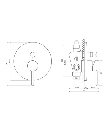 Y bateria prysznicowo-wannowa podtynkowa, mosiądz szczotkowany
