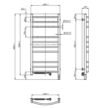 Grzejnik łazienkowy Navin Camellia 480х1000 Sensor, lewy, timer, biały
