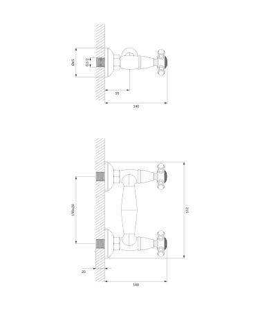 RETRO bateria prysznicowa, chrom połysk