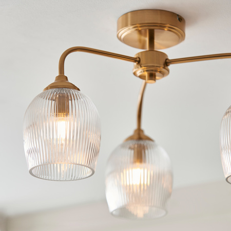 Ashcroft Ribbed Ceiling 3 Light Brushed Aged Brass