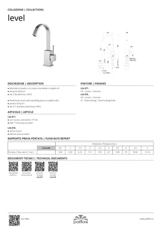 Bateria umywalkowa stojąca (bez korka)-Paffoni/kolekcja Level