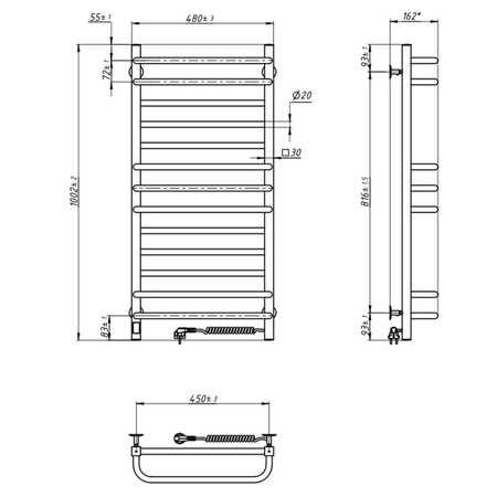 Grzejnik łazienkowy elektryczny Navin Grandis 480х1000 Sensor, prawy, timer