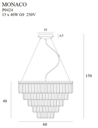 MAXLIGHT P0424 LAMPA WISZĄCA MONACO ZŁOTA Ø 60 cm