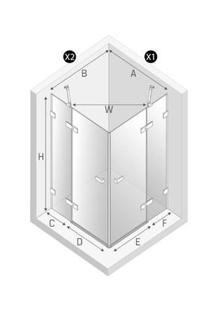 NZ2 Kabina prysznicowa OXIA COPPER BRUSHED 2D 80x80x200 szkło czyste 8mm Active Shield 2.0