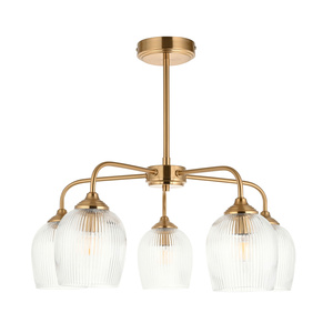 Ashcroft Ribbed 5 Pendant Light Brushed Aged Brass