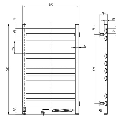Grzejnik łazienkowy elektryczny Navin Ellipse 500х800 Sensor prawy, timer, czarna mora