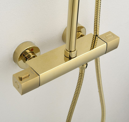 Zestaw prysznicowy z baterią termostatyczną, złoto