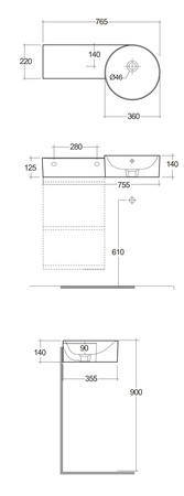 Zestaw PETIT Umywalka okrąg blatP z otworem, szafka JOY EGY