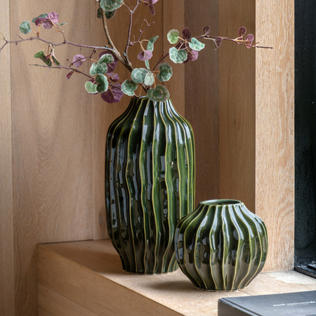 Organic Ribbed Vase Olive 180x180x170mm