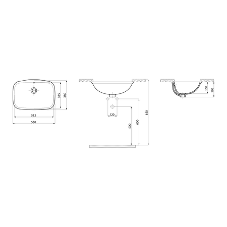 NUVO umywalka podblatowa ceramiczna, 55x38cm, biały