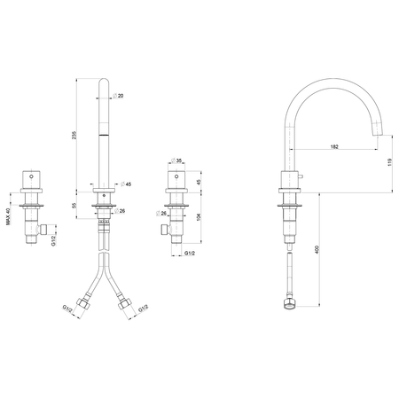 ULTRAMIX trzyelementowa bateria umywalkowa bez odpływu, złoto mat