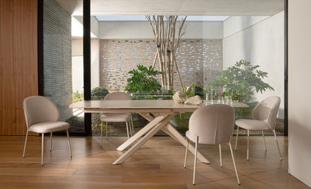 BIZZOTTO Stół Jadalniany JOAKIM 160–240x90 ivory – spiek kwarcowy, efekt marmuru
