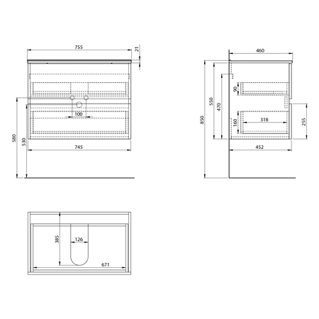 PANEDA STRIP szafka umywalkowa 74,5x55x45,2cm, dąb emporio