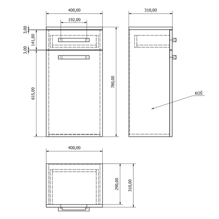 VEGA szafka dolna z koszem na bieliznę 40x78x31cm, biała