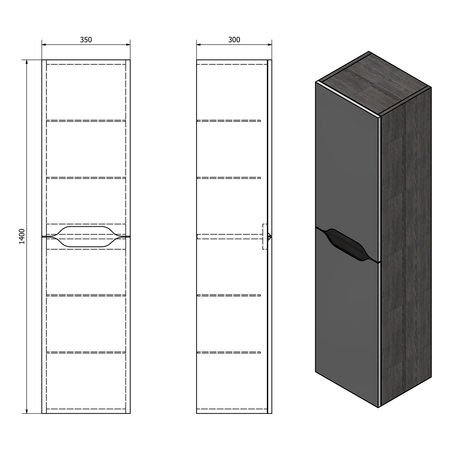 WAVE szafka wysoka 35x140x30cm, bała/mali wenge