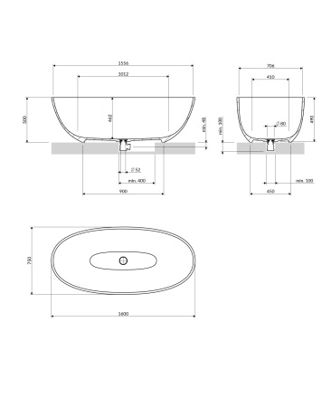 SHELL M+ wanna wolnostojąca, 160 x 75 cm, dune beige mat