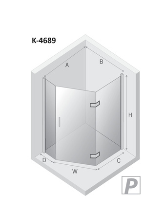 Kabina NESTA COPPER BRUSHED 1D pięciokątna prawa Drzwi P 100x80x200 czyste 6mm Active Shield 2.0