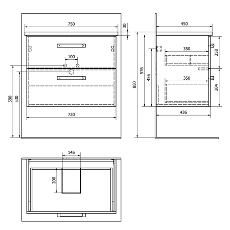 VEGA szafka umywalkowa 72x57,6x43,8cm, 2 szuflady, dąb platin