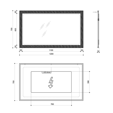 FLUT Lustro z podświetleniem LED 120x70cm, białe