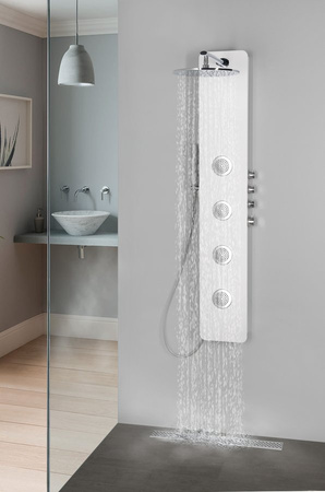 SPIRIT ROUND panel prysznicowy z baterią termostatyczną 250x1550mm, biały