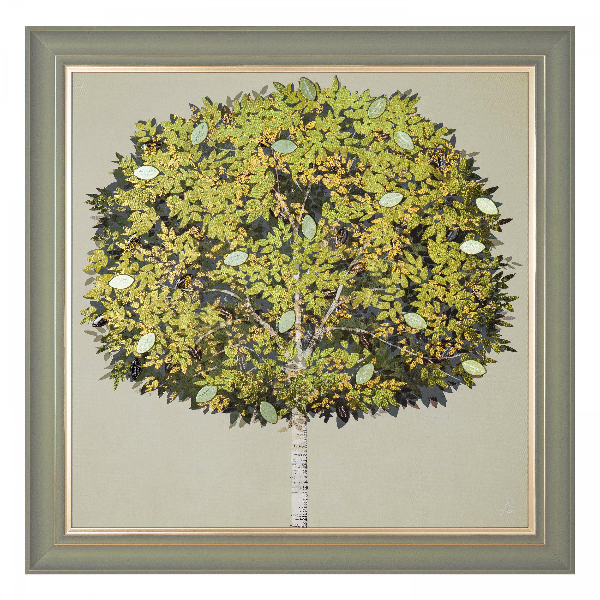 Obraz w ramie „The Love Tree” – zielony, 94,7 × 3,3 × 94,7 cm