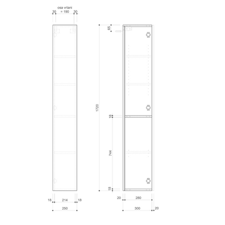 ESPACE szafka 25x172x32cm, 1 drzwi, lewa/prawa, biała mat