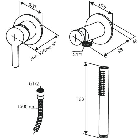 JEDNOUCHWYTOWA PODTYNKOWA BATERIA PRYSZNICOWA, 1-DROŻNA chrom