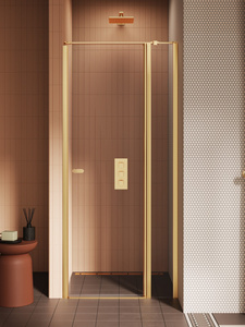 NZ2 Drzwi wnękowe NEW SOLEO GOLD BRUSHED 1D U 80x195 szkło czyste 6mm Active Shield 2.0 - z elementem stałym - wsp. równoległy