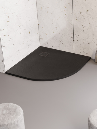 Brodzik MORI konglomeratowy półokrągły R55  90x90x3 posadzkowy, czarny