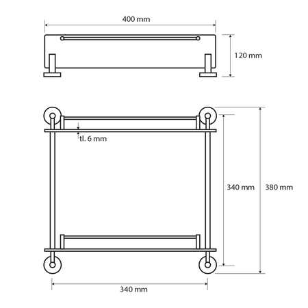 X-ROUND E półka szklana podwójna 400mm, chrom