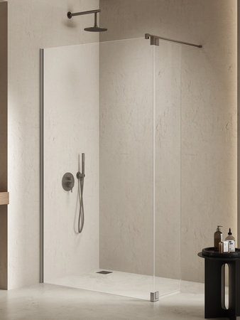 Kabina prysznicowa NESTA GUNMETAL BRUSHED WALK-IN U 70x200 + skrzydło 30cm szkło czyste 8mm Active Shield 2.0