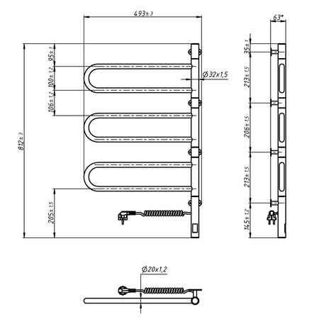 Elektryczny grzejnik łazienkowy nierdzewny NAVIN Fouette 480х800 Sensor, timer