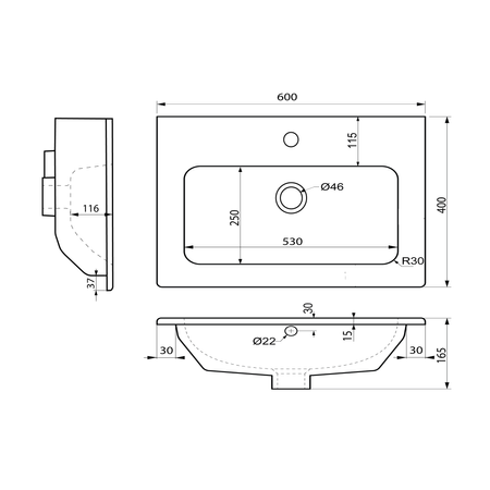 PRACTICO umywalka meblowa ceramiczna 60x40cm, biały