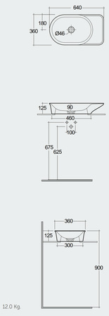 VALET Umywalka nablatowa 64x36 cm owalna blat P bez otworu na baterię biały mat