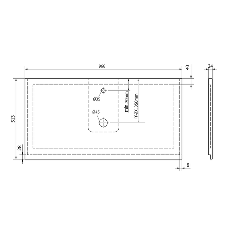 TREOS blat 966x513 mm, Rockstone, biały mat