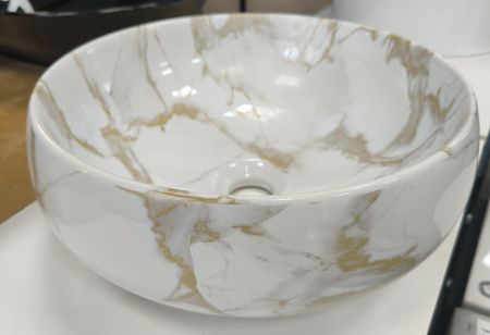 Vitruvit River ceramiczna umywalka nablatowa owalna 40,5 x 36,5 cm Calacatta Oro Marble (wyprzedaż ekspozycyjna)