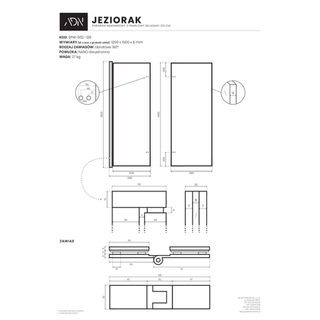 Parawan nawannowy 2-panelowy składany JEZIORAK 120 cm Grafit szczotkowany