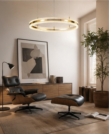 Lampa wisząca ARKADIA LED 80 cm - złoty połysk z kryształowym pierścieniem