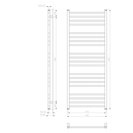 METRO grzejnik łazienkowy 600x1510 mm, biały