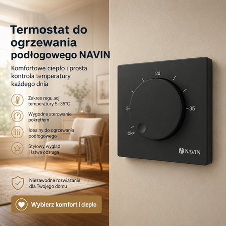 Termostat mechaniczny do ogrzewania podłogowego NAVIN EH84BM-16A, czarny matowy